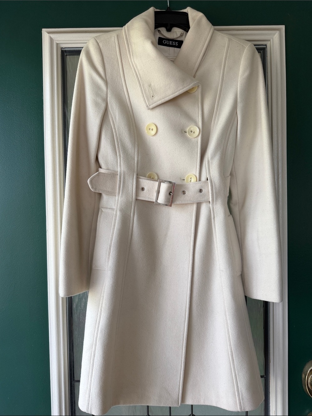 Guess Cream Double-Breasted Trench Coat